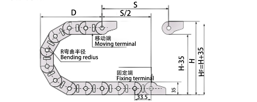 20系列高負載型拖鏈主要技術參數圖 20系列高負載型拖鏈主要技術參數圖